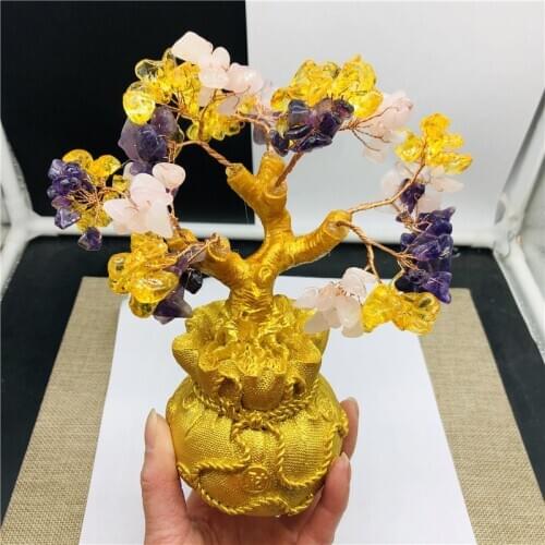 Lucky tree!!Three - color crystal gem tree Reiki healing