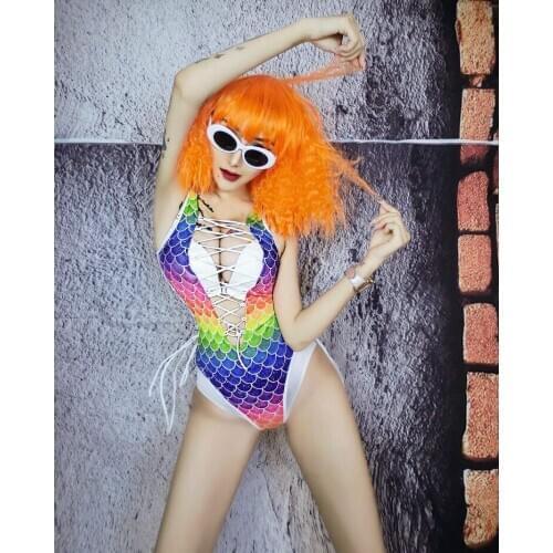 Sexy Bandage V-neck bodysuit Occident Bar Adult stage outfit Nightclub Female DJ singer Costume Jazz Hip Hop show performance