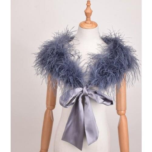 Scarf Womens Real Genuine Female Ostrich Feather Fur Collar Black White Winter Fashion Shawls Warm Soft