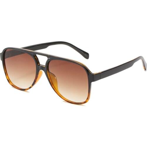 Vintage Double Bridges Pilot Sunglasses Women Men Fashion Tea Gray Gradient Eyewear Shades Outdoor Driving Sun Glasses UV400