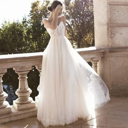 ADLN Boho Wedding Dress Spaghetti Straps Backless Beach Bridal Gown Robe de Mariage Lace Bride Dress Customized