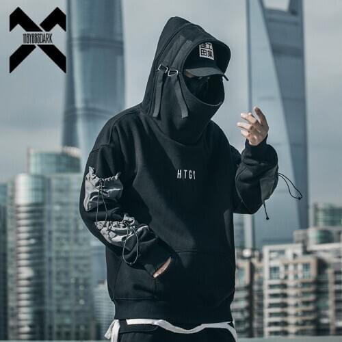 11 BYBBS DARK Fish Hooded Sweatshirt Men Hip Hop Streetwear Hoodies Loose Tactics Cargo Sweatshirts Male Green Black BB008