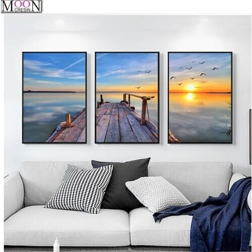 3D painting dusk wharf home decoration DIY paint triple cross stitch 5D diamond embroidery full pattern