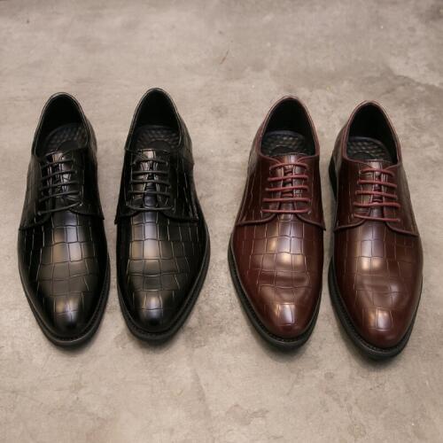 Spring Summer New Pointed Toe Genuine Leather Men Shoes Business Casual Lace-Up Oxfords Black Red Dress Wedding Party Shoes