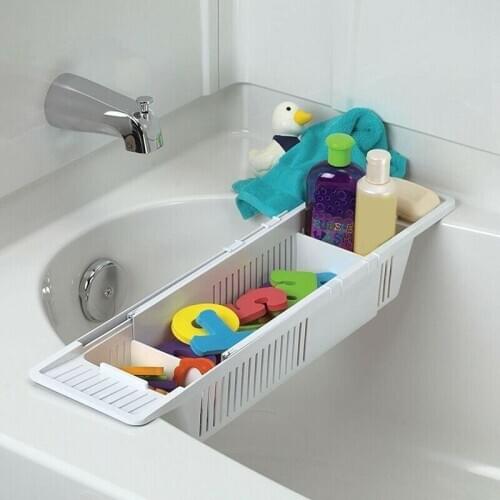 Bathtub Caddy Tray Basket Retractable Multifunction Bathroom Storage Bracket Drain Shelf Rack Bath Toys Organizer For Bathroom