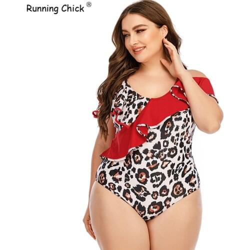 2021 New Leopard Print Lotus Leaf Flash Cover Belly Slim Size Conservative Bikini, Swimsuit One Piece, Swimwear Women