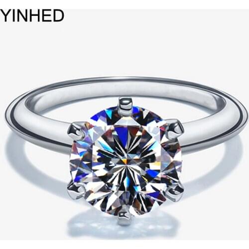 YINHED Luxury 2 Carat SONA CZ Diamand Wedding Rings for Women 925 Sterling Silver Ring Fine Jewelry Engagement Ring ZR348