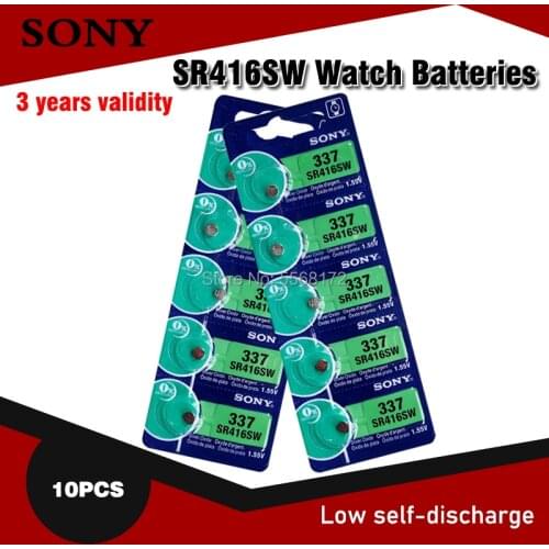 10pcs SONY Original New Watch battery 337 SR416SW Silver 1.55V button cell battery for swatch watch LED Headphone