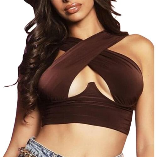 2021 Fashion Trend Womens Criss Cross Tank Tops Sexy Sleeveless Solid Color Cutout Front Crop Sun-tops Stylish Casual Vest