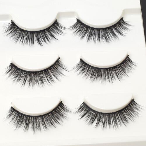 3pairs Thick False Eyelashes in Eyelash Glue Synthetic Hair Plastic Cotton Stalk hand make 3D curling Crisscross fake lashes