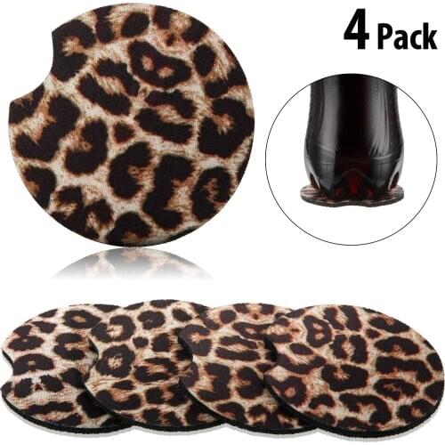 4PCS Auto Coaster 2.56 Inch Leopard Car Coasters Neoprene Cup Coaster Rubber Car Cup Pad Mat for Car Living Room Kitchen Office