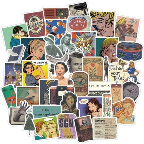 50pcs Retro Posters Stickers European And American Nostalgic Sticker for DIY Skateboard Motorcycle Phone Suitcase Laptop Decals