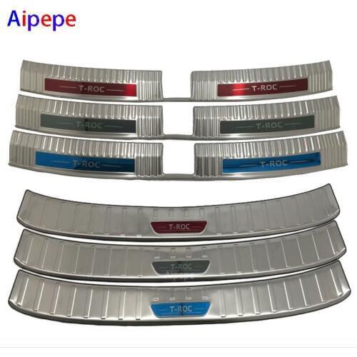 Car Styling Accessories for VW T-ROC t roc troc 2018 Stainless Steel Rear Bumper Foot Plate Protector Door Sill Scuff Sticker