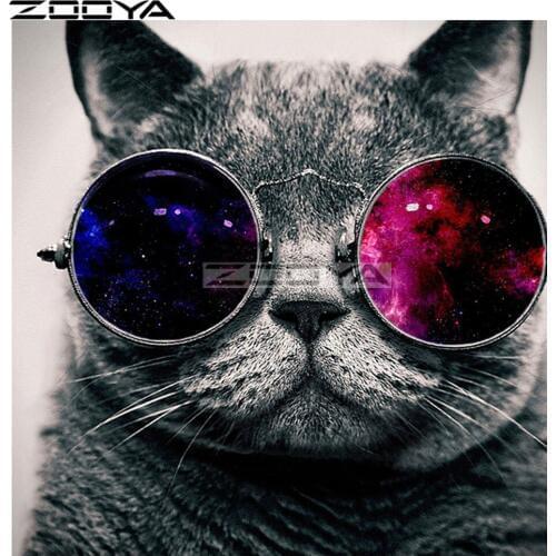 Diamond Painting Cross-Stitch Kits Diamond Embroidery Cat Wearing Glasses Rhinestone Painting Mosaic Pictures Home Decor R1311