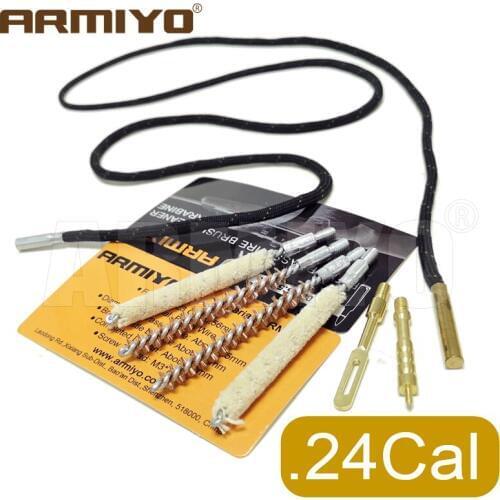 Armiyo .243Cal 6mm 6pcs/set Gun Brush Kit Barrel Cleaning Cotton Bore Patch Puller Holder Thread 8-32 Hunting Accessories