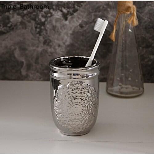 European Mouthwash Cup Ceramic Relief Pattern Household Water Mug Travel Toothbrush Holder Storage Cups Bathroom Washing Tools