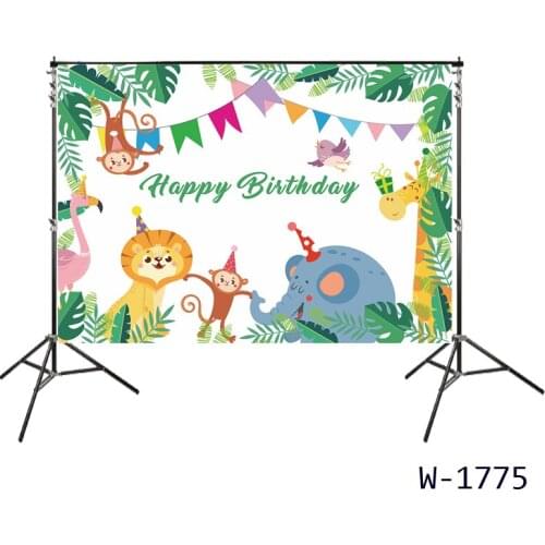 Custom Cute Elephant Party Backdrops Giraffe Monkey Lion Backdrops Cartoon Birthday Party Banner Photography Studio Background