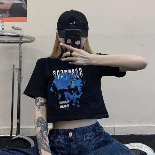 Punk Gothic T-shirts Loose Streetwear Harajuku butterfly Print top Summer new hip-hop Fashion Female Tshirt Casual Aesthetic