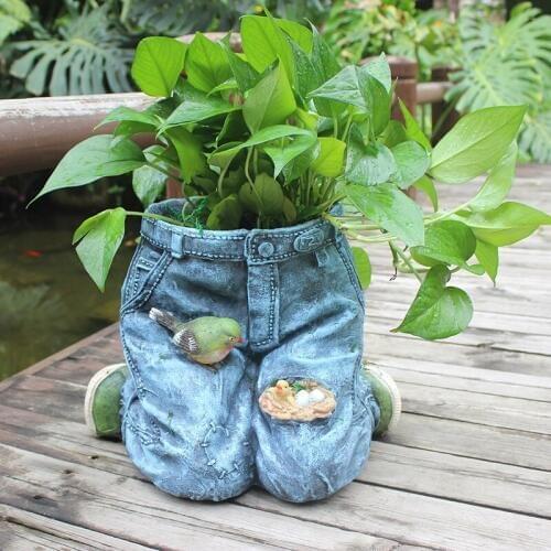Resin Patched Trousers Flower Pot Decorative Jeans Bird Nest Plant Holder Garden Ornament Embellishment Furnishing Supplies