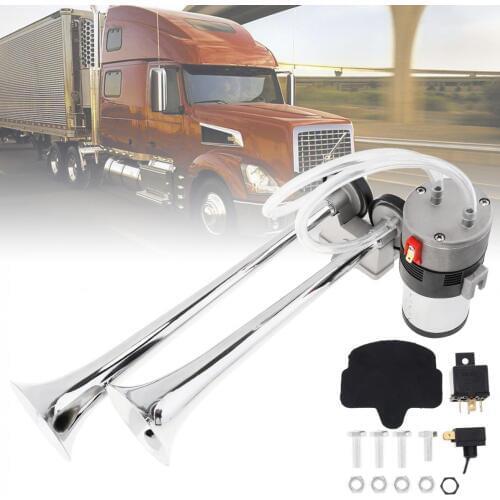 12V 118dB Dual Tone Super Loud Car Auto Air Horn Set Heavy Duty Trumpet Compressor for Automobile Motorcycle Boat Truck