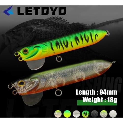LETOYO LHB028 Laser Pencil Popper Lures 100mm 18g Minnow Hard Bait Topwater Wobblers Switchable Tongue Plate Inset Lead Tackles