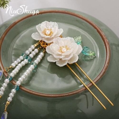NiuShuya Sweet Bridal Hairpins Camellia Flower Hair Forks Brides Diadem Hairpins Girls Child Wedding Party Hair Accessories