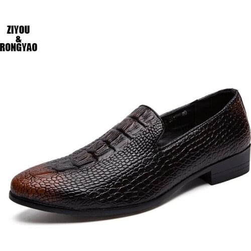 Mens dress shoes High Quality Leather Men Shoes Soft The crocodile grain Men Flats Pointed toe formal Shoes male Loafers