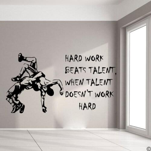 Large Wrestling Hard Work Inspirational Quote Wall Sticker Bedroom Wrestling Motivational Wall Decal Living Room Vinyl Decor