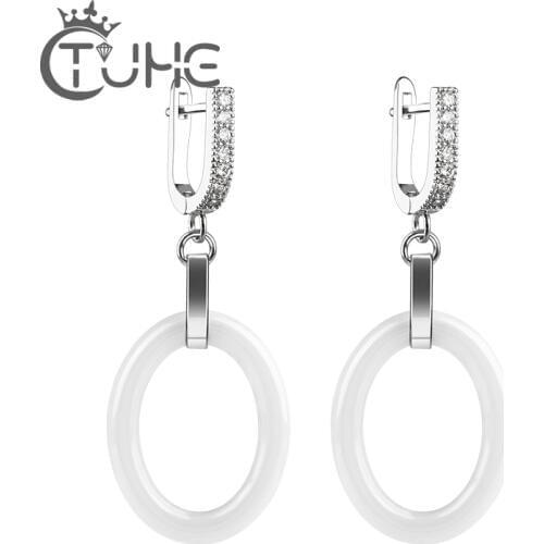 2018 New Healthy Ceramic Earrings Shinny Dangle Oval Earrings for Women Long Pendant Ceramic Stud Earrings Fashion Jewelry
