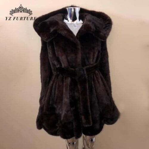 New Genuine Mink Fur Female Coat Fur Coat Woman Luxury Tink Warm Full Pelt With Hat And Short Skirt For Lady 2020 MKW-351