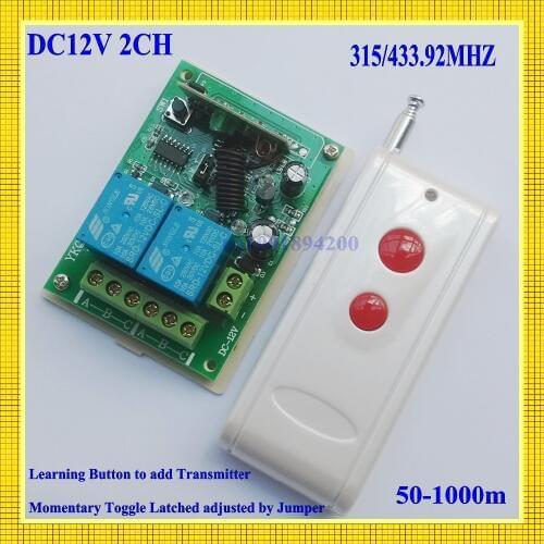 Remote Control Switches DC 12V 2CH Receiver Long Range Remote Control Transmitter 50-1000m 315/433 RX TX 2CH Relay Learning Code