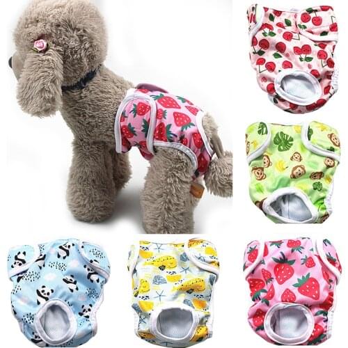 Washable Female Dog Panties Cartoon Print Dog Diaper Physiological Pant Sanitary Puppy Shorts Underwear 5 Color Dog Cat Pants