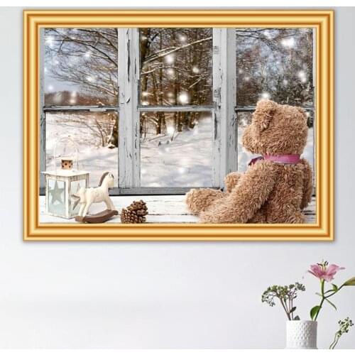 Full Square Diamond Embroidery Display Window Bears 5D DIY Diamond Painting Mosaic Picture with Rhinestones Home Decor