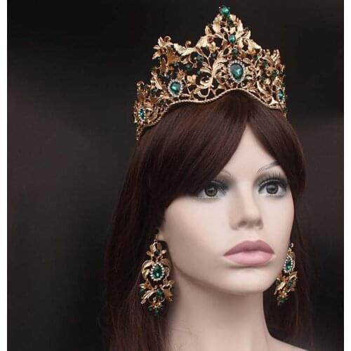 Luxury Baroque Crown Earring Jewelry Sets for Bride Wedding Hair Accessories Rhinestone Tiaras Headbands Eardrop for Women Girls