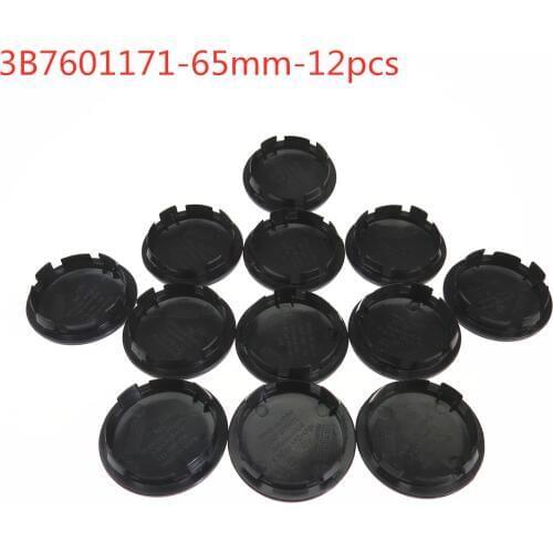 SCJYRXS Qty12 3B7601171 3B7 601 171 65mm Black Car Wheel Center Cap Hub Caps for Beetle Golf Bora Polo 2002-2015
