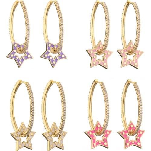 HECHENG,1 Pair,Colorful Star Oval Zircon Earrings,Dangle Earrings For Women And Girls,Party Accessories Wholesale