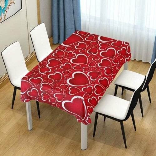 Valentines Day Square Tablecloth Red Love Heart Modern Table Linen Cloth Cover