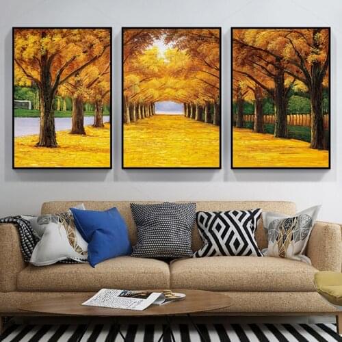 Nordic Landscape Posters and Prints Oil Painting Yellow Trees Canvas Painting Wall Pictures for Living Room Cuadros Home Decor