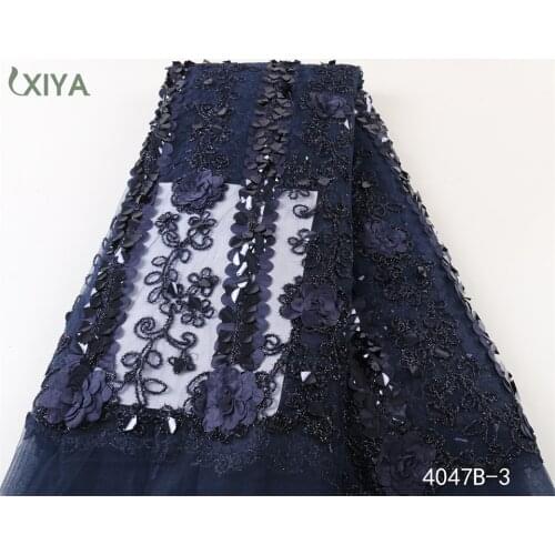 Navy Blue African Lace Fabric Sequins Lace Fabric for Wedding Dress Embroidery French Tulle Mesh Lace with Sequins APW4047B