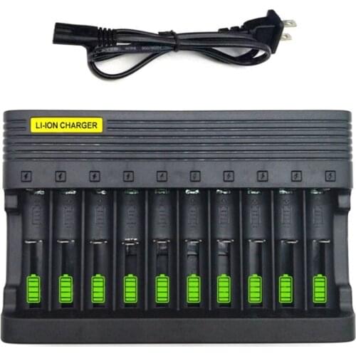 10-Slot Universal US Plug Battery Charger 3.7V/4.2V Li-ion Rechargeable Battery 53CC