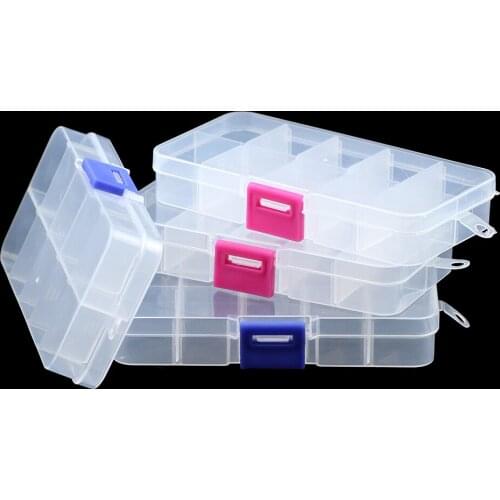 UPGFNK Adjustable 10 Slots Plastic Storage Box packaging transparent Jewelry Beads Earring Rings Case Craft Organizer Container
