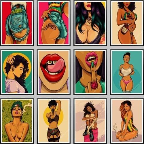 Vintage Poster Cool Anime Girls Movie Poster Retro Wall Art Poster Wall Decor For Home Room Cafe Bar painting Wall Sticker