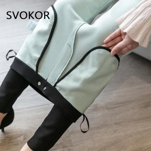 SVOKOR Winter Thick Pants Plus Size High Waist Keep Warm Women Leggings with Button Slimming Plus Velvet Fashion Trousers 2XL