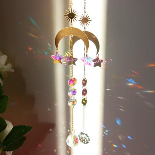 Star Moon Sun Crystal Sun Prisms Hanging Rainbow Chaser Lighting Accessories for Window Curtains Pendant Home Garden Car