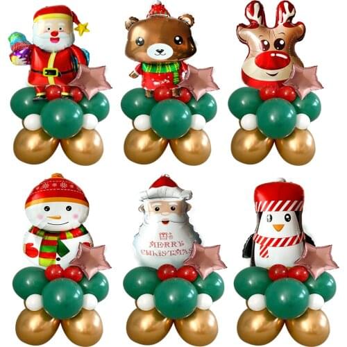 18pcs Merry Christmas Balloon Tower Santa Claus/Snowman/Reindeer Foil Balloons For Navidad Birthday Party Decoration DIY Gifts