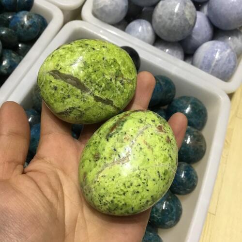 2pcs Natural mineral crystal stone Green opal palm stone for healing