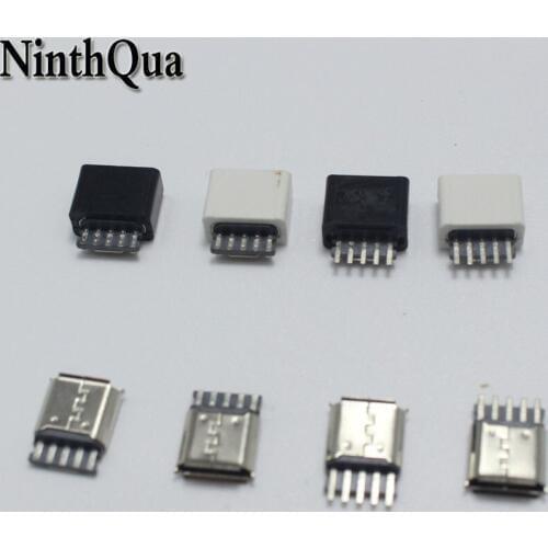 2pcs Micro USB 5PIN Welding Type Female Plug jack Connectors 5P USB Tail Socket 2 in 1 Black White