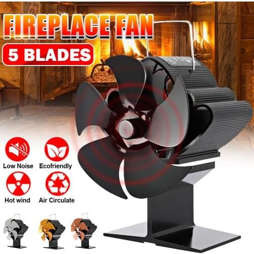 5 Blades Black Fireplace Heat Powered Stove Fan Eco-fan Quiet Home Fireplace Fan Efficient Heat Quiet Home Fireplace Fan Warm
