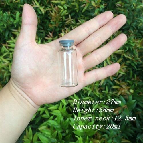 50 pcs 20 ml Small Glass Bottles with Rubber Stopper DIY 27x58x12.5 mm Glass Jars Medical Vials Storage Bottles