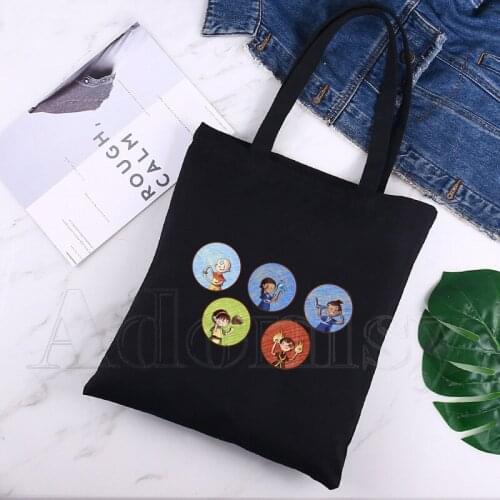 Avatar The Last Airbender Women Handbags Canvas Tote Shopping Bags Reusable Shopping Bag Eco Foldable Black